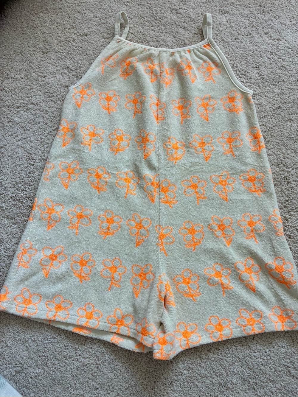 Zara Cream Sleeveless Romper with Neon Orange Flower Print